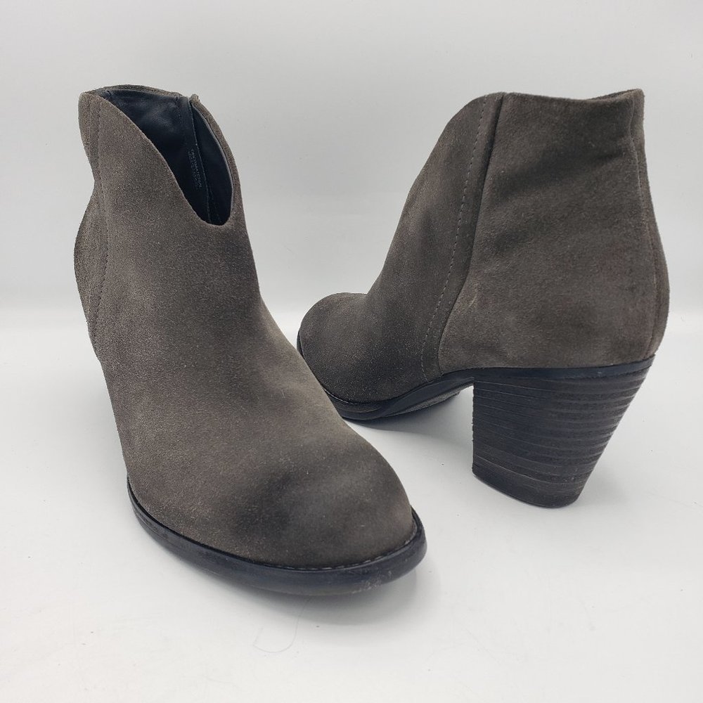 Paul Green Delgado Ankle Boots 9 Gray Suede Side Zip Round Toe Block Heel